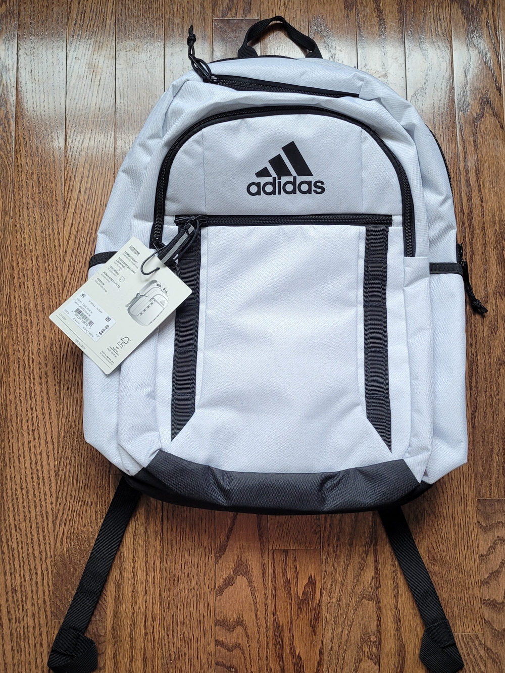 adidas Light Gray and Black Backpack with Front Pocket